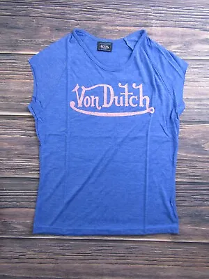 Von Dutch NEW Womens Large Blue Pink Raglan Short Sleeve Tee T Shirt • $12.99