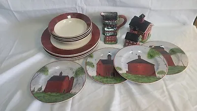 16 Piece Set Dinner Salad Plates Bowls Barns Warren Kimble Sakura Red Boards     • $85