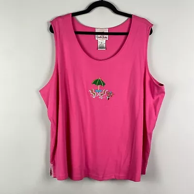 Quacker Factory Plus Size 3X Pink Tank Top Summer Beach Travel Shirt Embroidered • $14.95