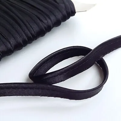 Black Satin Fabric Covered Piping Cord 2mm Diameter With Flange -  Many Lengths • £1.49