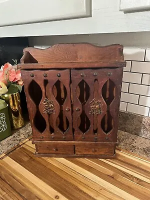 Vintage Wooden Spice Herb Cabinet Ship Accents 2 Doors 2 Drawers Wall Hanging  • $120