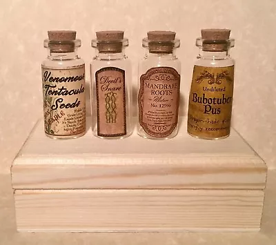 4 Harry Potter 2”Potion Bottles&Chest Herbology Theme Bubotuber Mandrake Root • $22