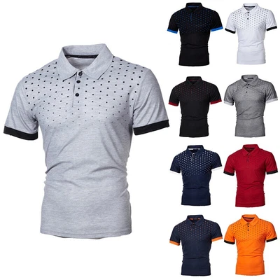 £9.99 • Buy Mens Polka Dot Polo Shirt Short Sleeve Casual Slim Fit Golf Sport T Shirt Tunic