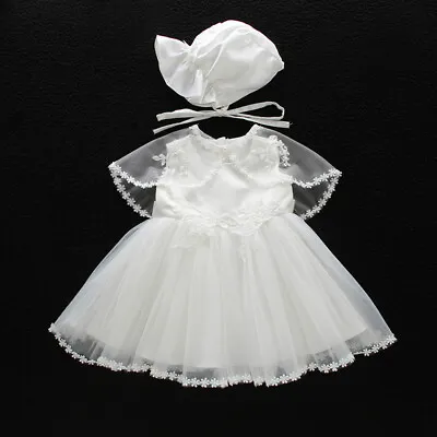 £19.99 • Buy Elegant Baby Christening Gown Lace Baptism Dress Embroidery Tutu Cape Bonnet