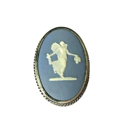 Vintage Sterling Silver Blue Cameo Wedgewood England Brooch Pin • $85.62