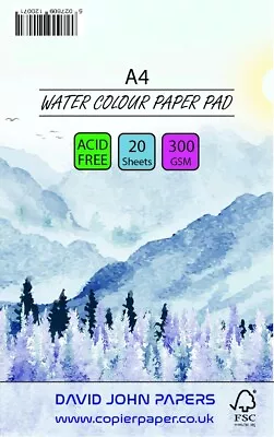 Watercolour Paper Pad A4 20 Sheets 300gsm 25% Cotton Cold Pressed • £7.99