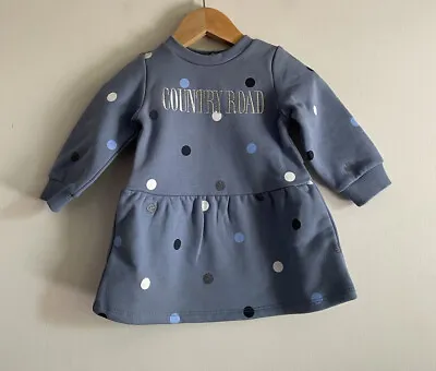 Country Road Heritage Sweat Dress Blue Silver Spell Out Logo Size 0 /6-12 Months • $49.95