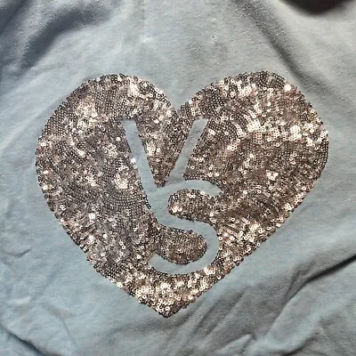 Victorias Secret Supermodel Essentials Blue Sequins Bling Heart Hoodie L Large • $20