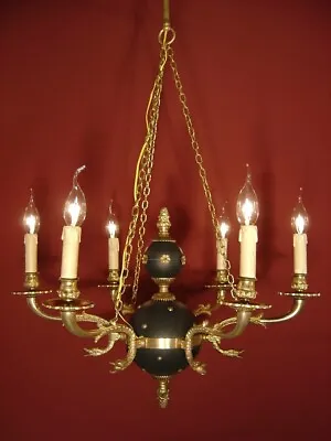 Fine Dark Green Varnish French Empire Chandelier Ceiling Lamp Used 6 Light Ø 24  • $755