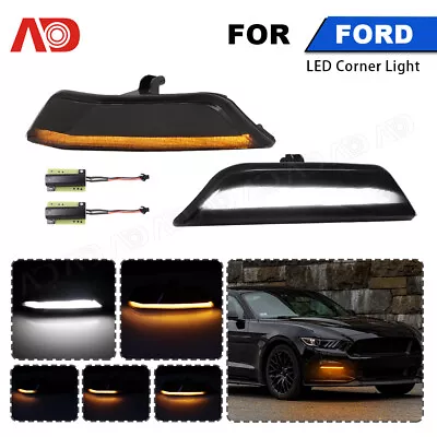 Dynamic Smoked LED Front Turn Signal Lights DRL Lamps For 2015-2017 Ford Mustang • $125.09