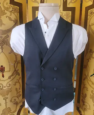 Classic Men's Dark Blue Double Breasted Vest With Lapels SzS (36R) • $28.50