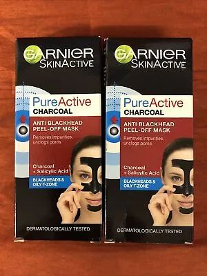 2 X Garnier Pure Active Anti-Blackhead Charcoal Peel-Off Face Mask 50ml • £8.99