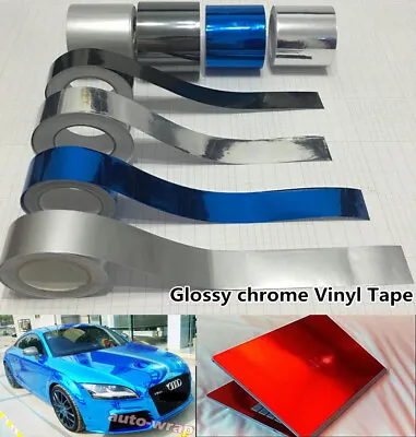 Glossy Mirror Chrome Vinyl Tape Car Wrap Film Foil Sheet Sticker Decal Adhesive  • £3.59