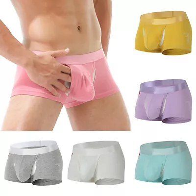 $5.54 • Buy 1PC U Bulge Pouch Men Mid Waist Cotton Panties Boxer Briefs Open Front Shorts