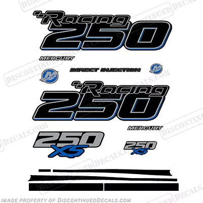 Fits Mercury Racing Optimax 250XS DFI DECAL SET BLUE 8M0121262 - Black Stripes • $164.95