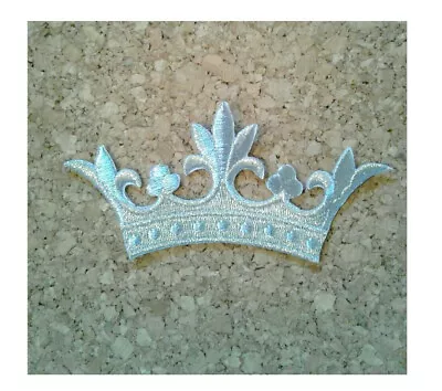$3.99 • Buy Crown W/5 Leaf Points - Embroidered Silver Metallic Iron On Applique Patch - 4 W