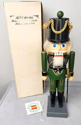 Germany Erzgebirge Volkskunst Green Soldier Nutcracker 12” W/box & Tag • $39.99