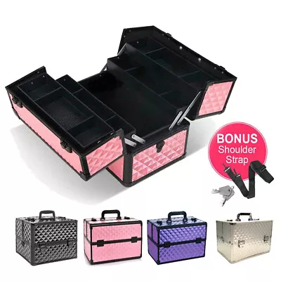 $45.99 • Buy Portable Beauty Makeup Cosmetic Case Organiser Carry Bag Box Diamond W/ Strap