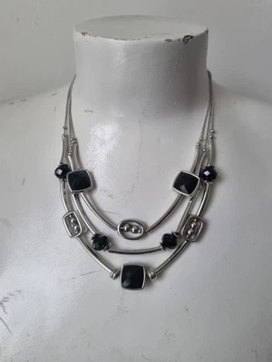 £3 • Buy Pretty M&S Three Strand Silver Tone & Black Beaded Necklace Costume Jewellery
