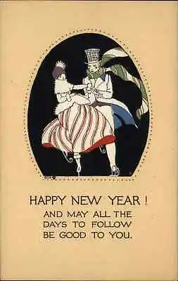 PF Volland Arts & Crafts New Year - Couple Dancing C1915 Postcard • $5.93