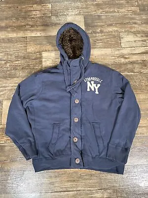 Aeropostale Jacket Mens Large Blue Full Zip Sherpa Lined Hoodie W Spell Out Logo • $24.99