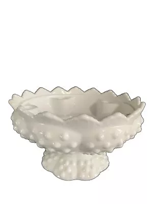 Vintage White Milk Glass Hobnail Advent Candle Stick Holder Footed Pedestal Bowl • $21.95