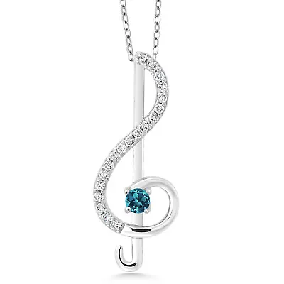 925 Sterling Silver London Blue Topaz Treble Clef Pendant Necklace Music Note • $42.99