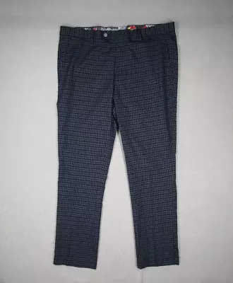 Paisley Gray Pants Mens 38 Blue Check Slim Flat Front Casual Work Chino 38x30 • $28.99