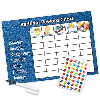 Bedtime Routine Chart MAGNETIC AVAILABLE FREE Pen Star Stickers Glitter  • £3.99