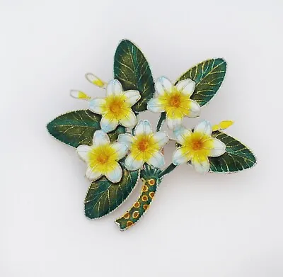 Zarah 925 Sterling Silver Enamel Vintage Plumeria Flower Bouquet Pin • $30