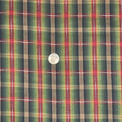 Vtg 60 70s Plaid Checked Fabric Top Stitching Cotton Lightweight 1 Yd X 44  • $15.99