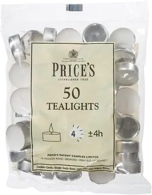 Prices Patent Candles White Tealights Bag Pack Of 50 Wax L X 3.8Cm W X 1.8Cm H • £5.99
