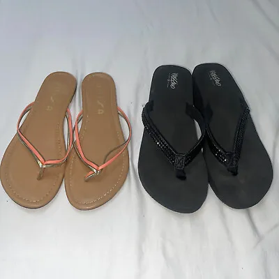 UNISA Gold/Coral & Black Mossimo Flip Flops Women’s Shoes Size 8M • $8.44