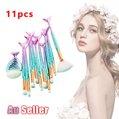 11x Eyeshadow Cosmetic Brush Mermaid Gvv Makeup Brushes Set Fish Tail Foundation • $12.49