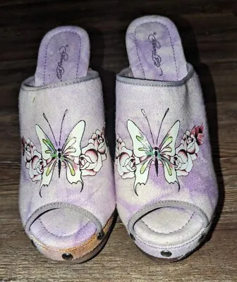 Ed Hardy C'est Prive Womens Purple Pumps Peep Toe Heels Size 7 • $29.99