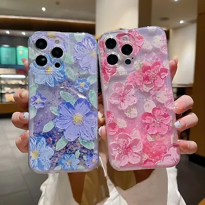 Noctilucent Quicksand Flower Liquid Glitter Girl Case Cover For  Various Phone • $6.59