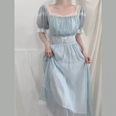 Vintage Cottagecore Fairycore Lolita Women's Soft Beautiful Evening Dress Lace • $46.82