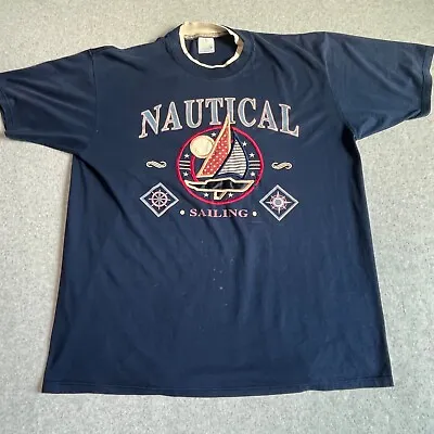 Vintage Nautical Sailing Shirt Adult Extra Large Navy Blue Mens Embroidered • $26