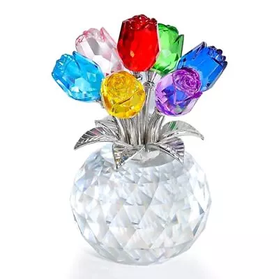 Crystal Colorful Rose Flower Collectible Figurine With Vase Rose Bouquet Flor... • $49.24