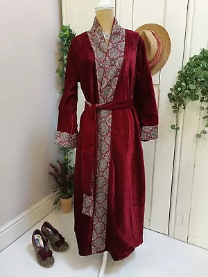 Velvet & Cotton Dressing Gown Robe  Coat Red Revisable Small Medium 23/2 • £69.99