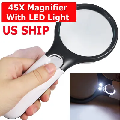 45X Magnifying Glass Handheld Magnifier 3 LED Light Reading Lens Jewelry Loupe • $4.59