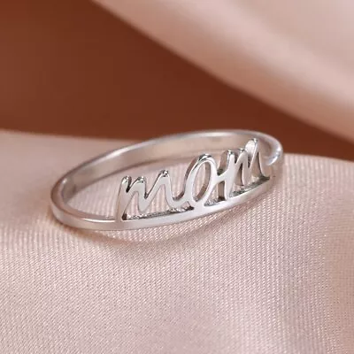 Letter Mom Ring Women Stainless Steel Minimalist Finger Rings Fashion Jewelry • $5.99