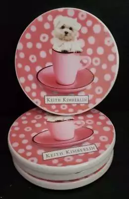 The Encore Group Keith Kimberlin Maltese Dogs In Teacups Ceramic Coaster Set • $22.45