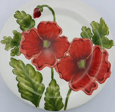 Maxcera Cream Poppies Floral Salad Plate Red Green 9 Inch Round Excellent Cond • $16.99