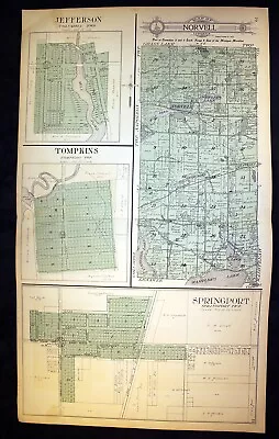 Norvell Township 1911 Plat Map Jackson County Michigan Spring Port Jefferson • $22.50