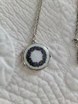 ANTIQUE Sterling FORGET ME NOT Wreath Guilloche Enamel Mourning Locket • $129.99