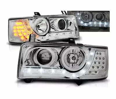 Headlights For VW T4 1990-2003 TRANSPORTER Daylight LED INDICATION Chrome LHD • $417.87