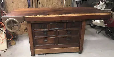 VINTAGE CARPENTER WORKBENCH SOLID BLACK WALNUT And Oak And Other Woods • $3500