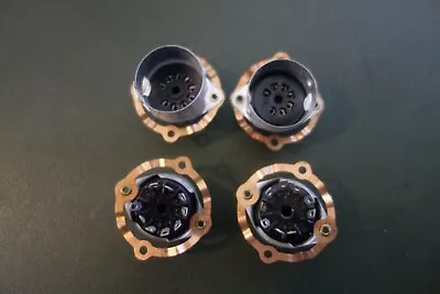 4 Ea USA 9 Pin Audio Vacuum Tube Sockets W/ Shield Base & Grounding Ring NOS • $11.95