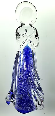 Murano Style Art Glass 7.75  Praying Angel Cobalt Blue With Silver Flecks • $24.95